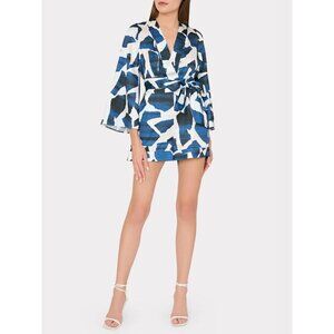 Milly Cabana Ocean Puzzle Satin Romper Navy Womens Size Medium